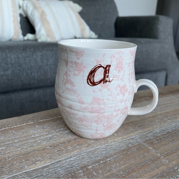 Anthropologie Pink print A monogrammed mug - Picture 1 of 6